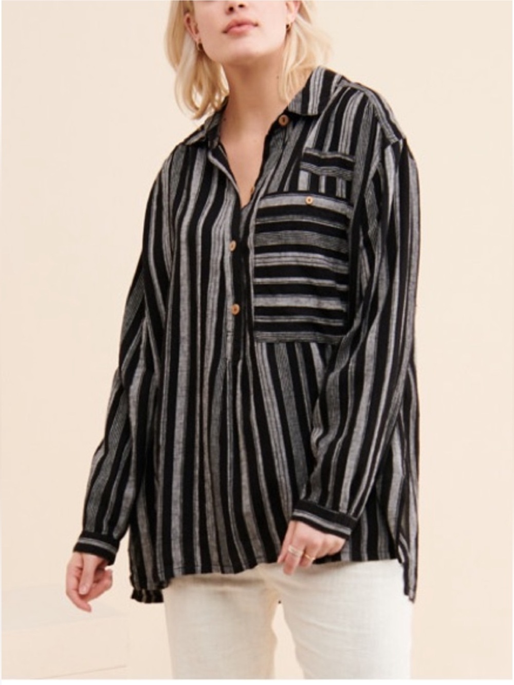 Free People We The Free Summer Breeze Striped Linen Blend Tunic. Size: Small
